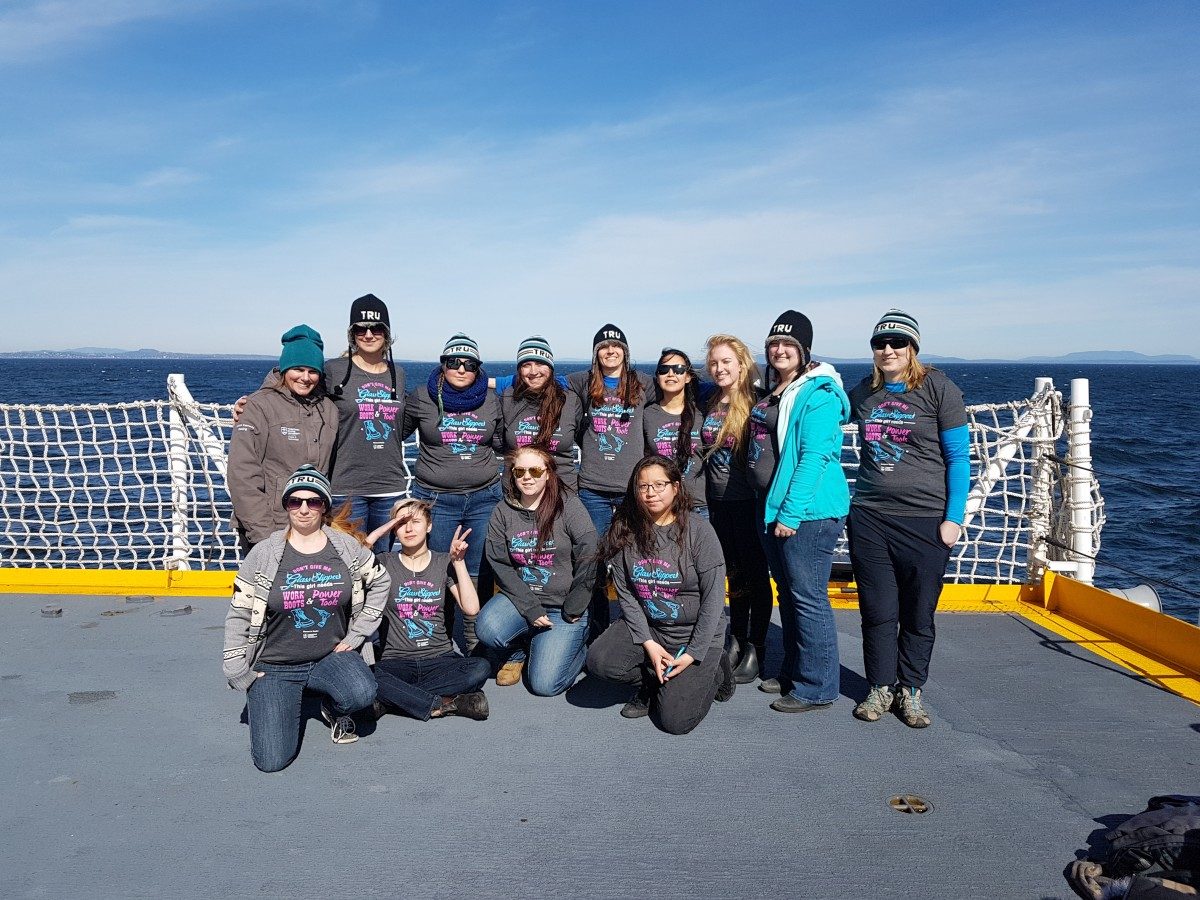 TRU Women in Trades staff and students on the HMCS Regina